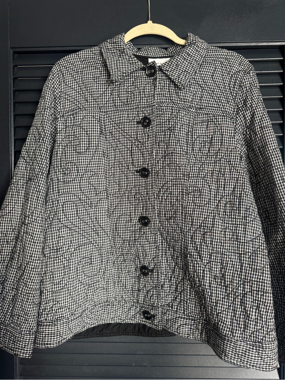 Alfred Dunner Black White Gingham Quilted Cotton Jacket Size 14